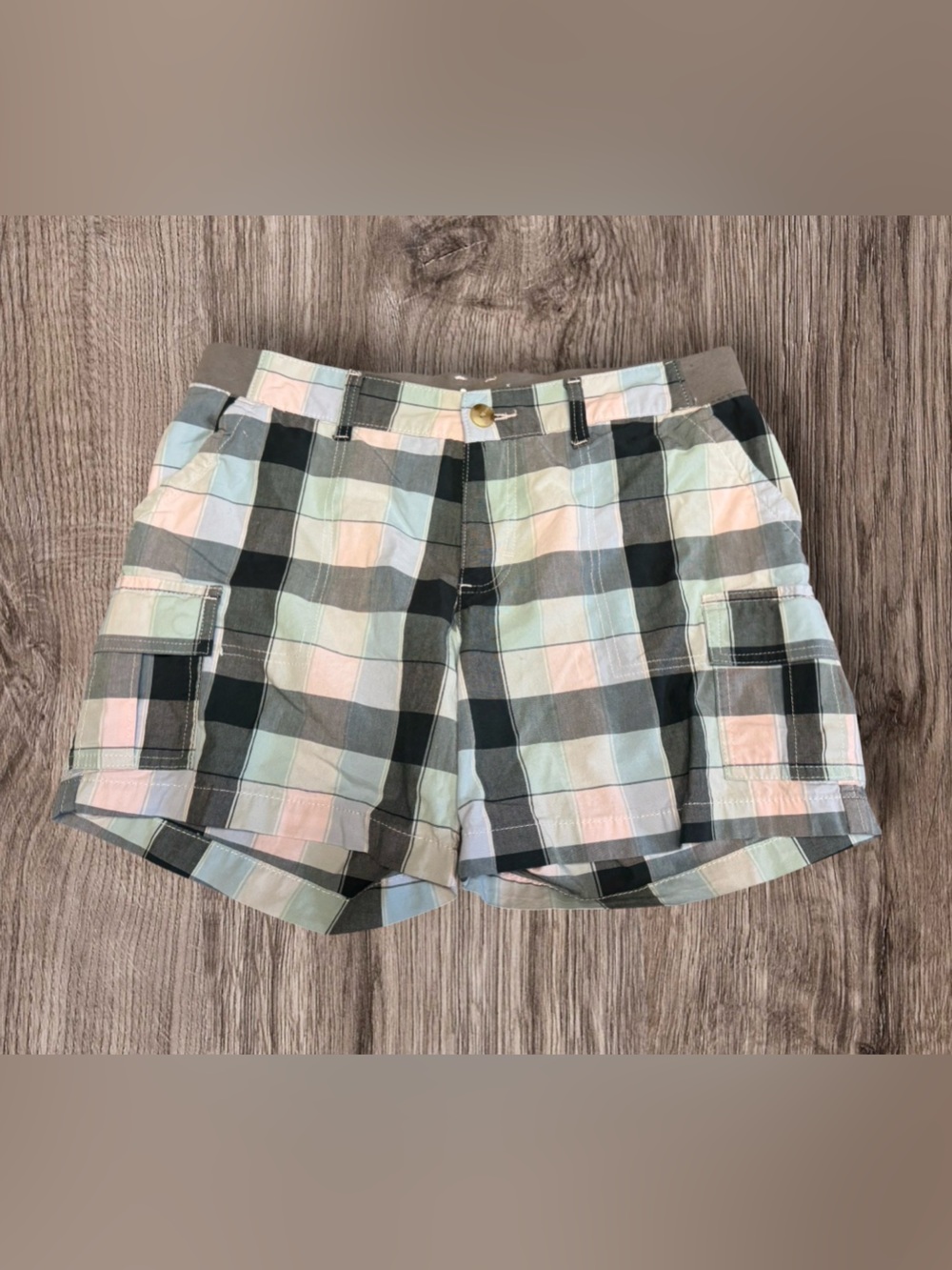 Lee Shorts Bermuda 5" Inseam Cargo Mid Rise Plaid Comfort Waist Stretch 10